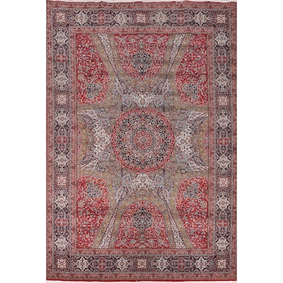Red Floral Kashan Turkish Rug Machine-Made Bedroom Carpet - 9'7" x 12'9"