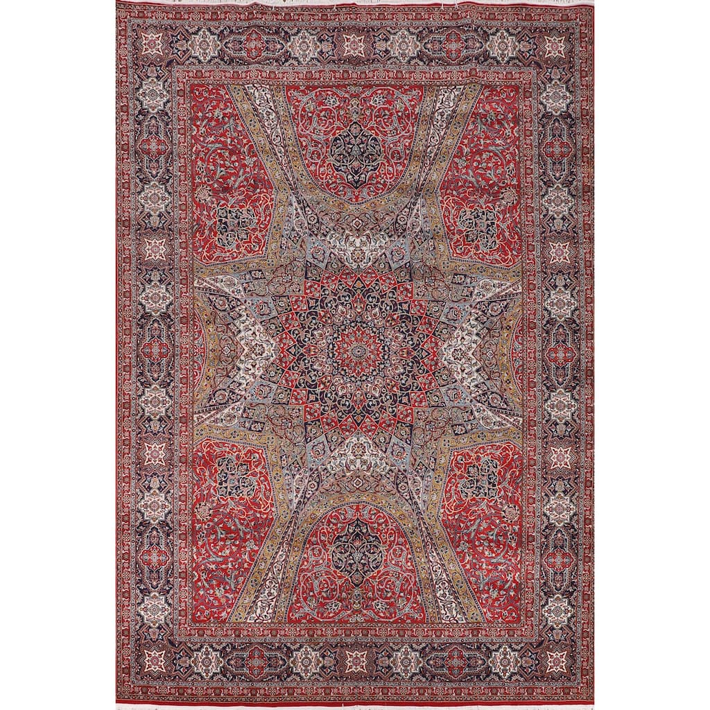 Red Floral Kashan Turkish Rug Machine-Made Bedroom Carpet - 9'7" x 12'9"