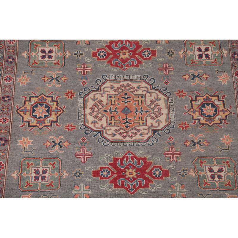 Gray Geometric Kazak Oriental Area Rug Handmade Wool Carpet - 6'8" x 9'8"