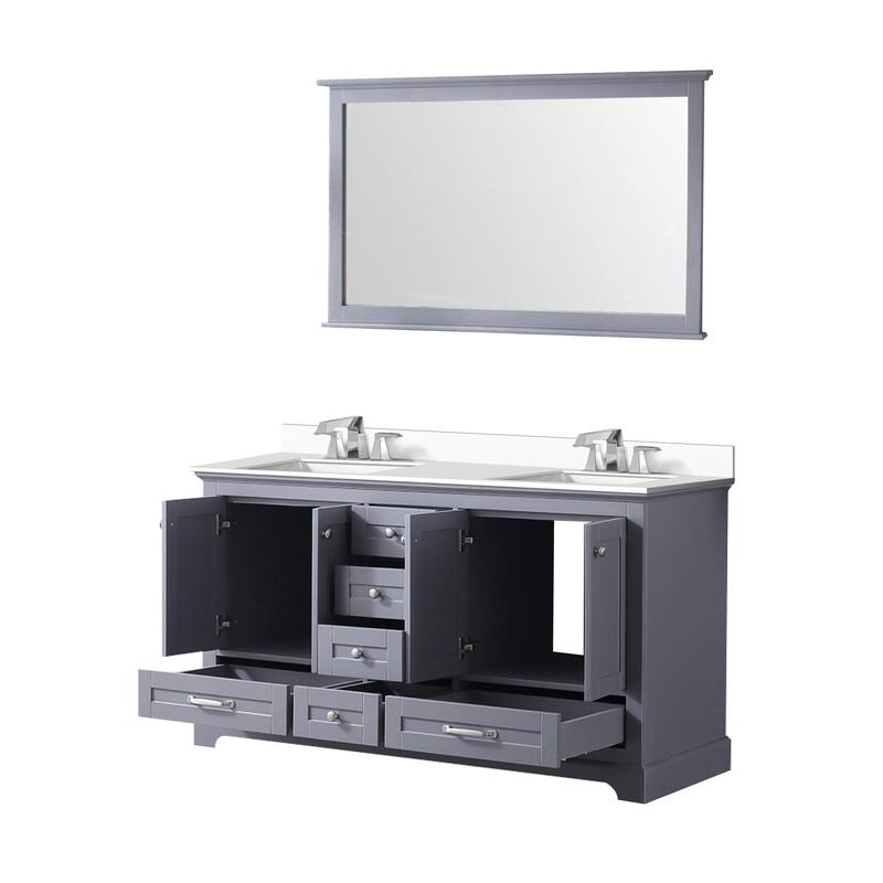 Dukes 60 in. W x 22 in. D White Double Bath Vanity, Cultured Marble Top, Faucet Set, and 58 in. Mirror