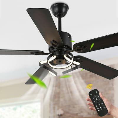 CurveCurio 52" Classic Solid Wood Ceiling Fan 3 Color Dimmable LED Light Kit & 6 Speed Quiet DC Motor w/ Remote Control