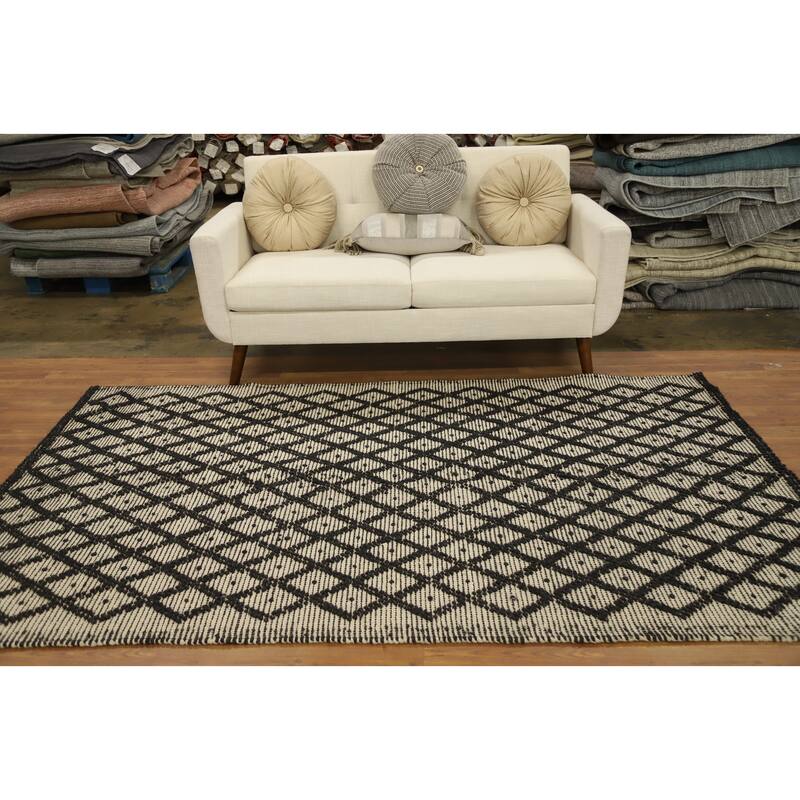Hand Knotted Oriental 100% Wool Carpet Modern Geometric Black Modern Gotti Design Area Rug - 8' 0'' X 4' 11''