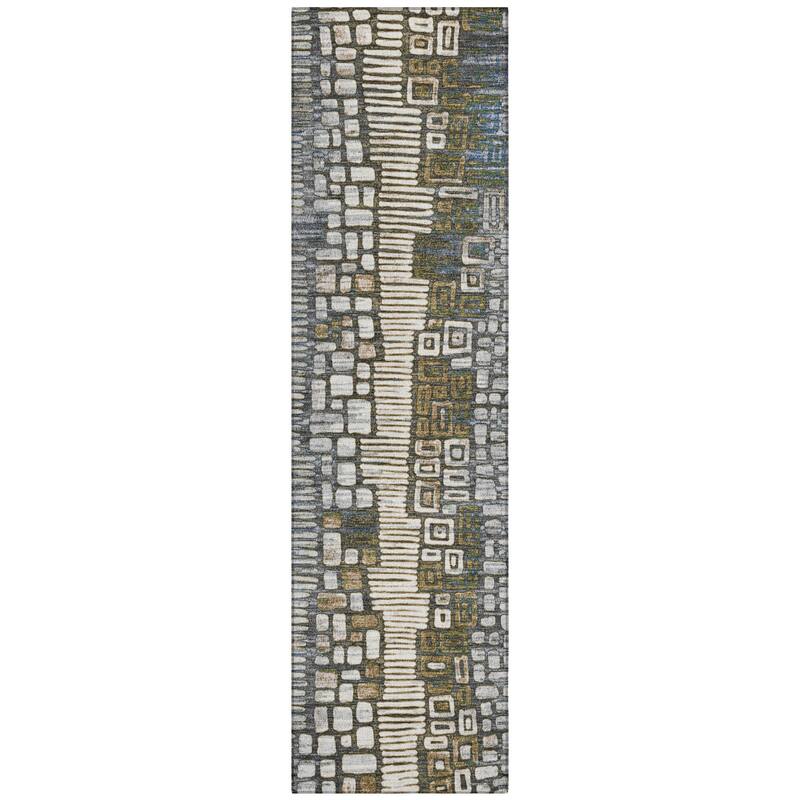 Machine Washable Indoor/ Outdoor Geo Mosaic Chantille Rug