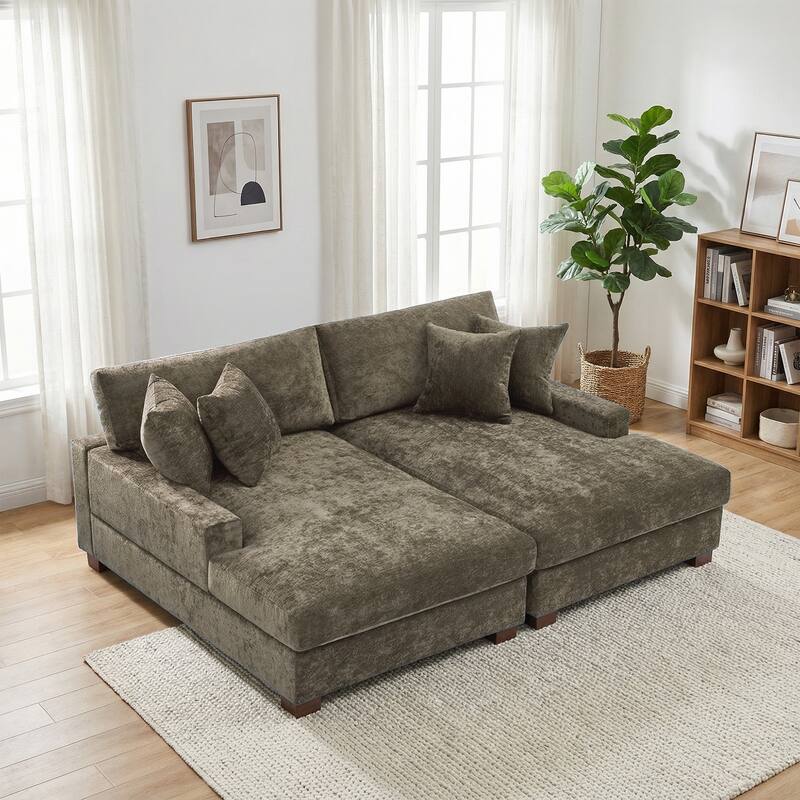 Oversized Chenille Modular Sectional Sofa With Deep Seat