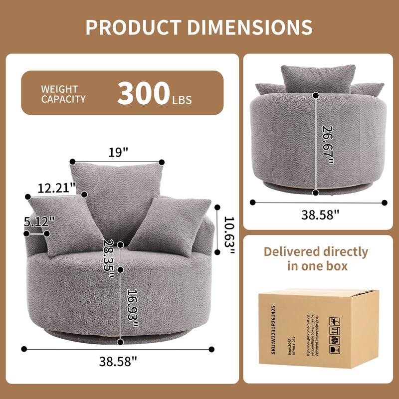 Swivel Compression Chair, Gray, Fabric/Foam/Wood, 39x28x27 inches