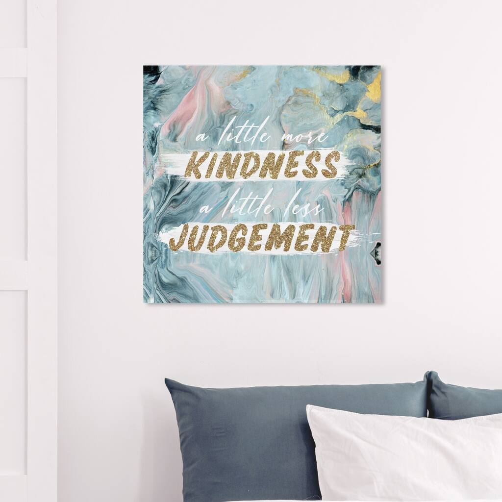 Wynwood Studio 'More Kindness' Typography and Quotes Wall Art Canvas Print Inspirational Quotes and Sayings - Gold, Green
