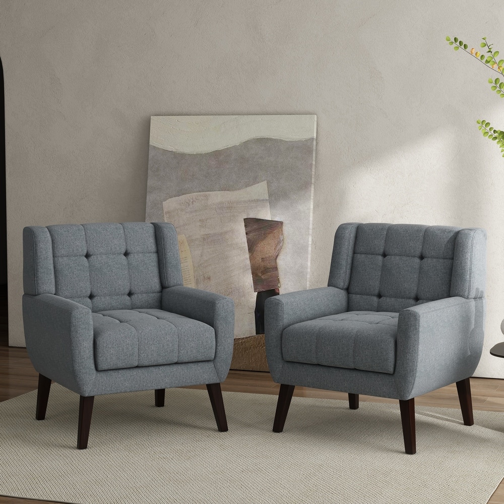 Tufted Wingback Accent Chairs Linen/Faux Leather/Velvet Armchairs Set of 2