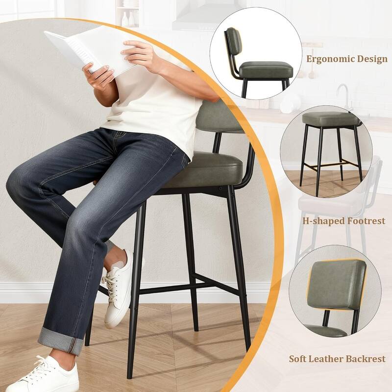 Modern Upholstered Counter Height Barstool Chairs Set of 2