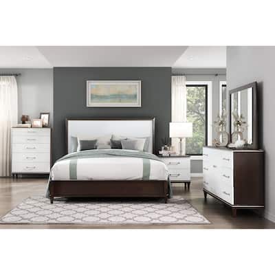 White and Cherry Finish 6pc Master Bedroom Set Bed Nightstands Dresser Mirror Chest