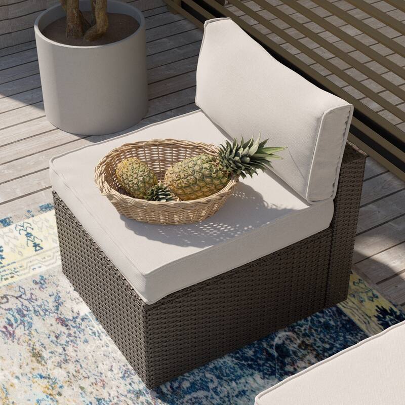 COSIEST PE Wicker Outdoor Armless Chair with Pillow