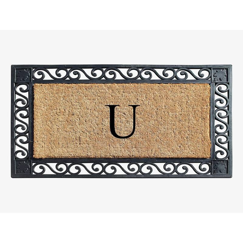 A1HC Rubber and Coir Maple Leaf, Heavy Weight Durable Monogrammed Doormat, 23"X38" Black - U  