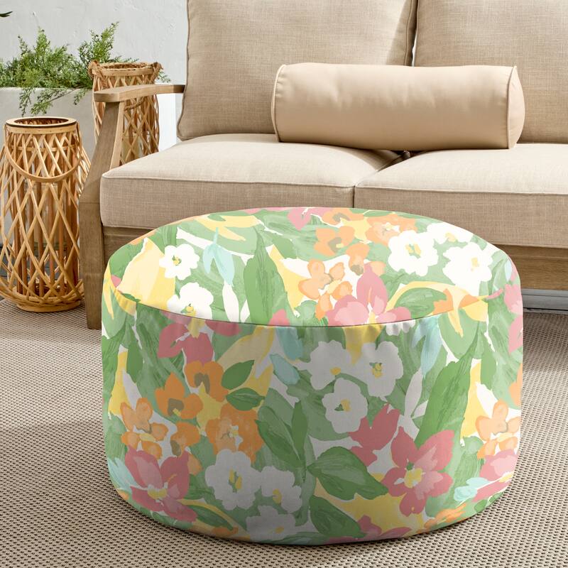 Sorra Home Outdoor Bean Pouf - Covington - Bembridge Sorbet - 30 in W x 30 in D x 15 in H