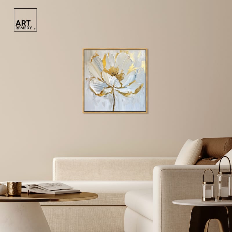 Art Remedy Gold Magnolia II Framed Floral Fine 1 Piece Canvas Wall Art