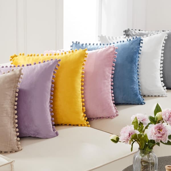 slide 2 of 21, Deconovo Set of 4 Velvet Pom-Pom Pillow Covers Multiple Sizes