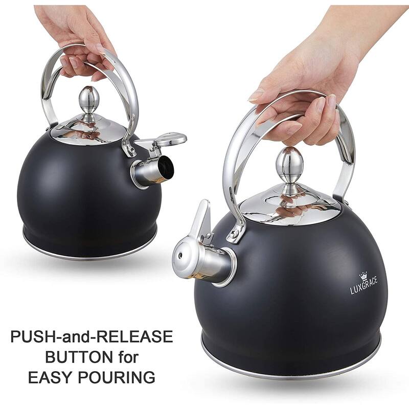 Creative Home 2.5 Qt. Stainless Steel Whistling Tea Kettle, Opaque Black - 2.5 Quarts