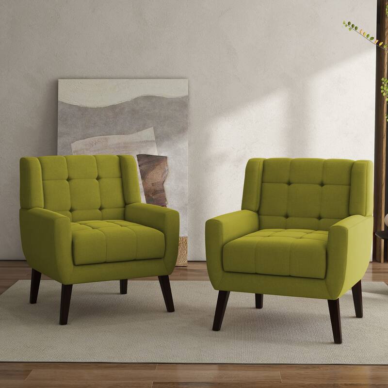 Tufted Wingback Accent Chairs Linen/Faux Leather/Velvet Armchairs Set of 2