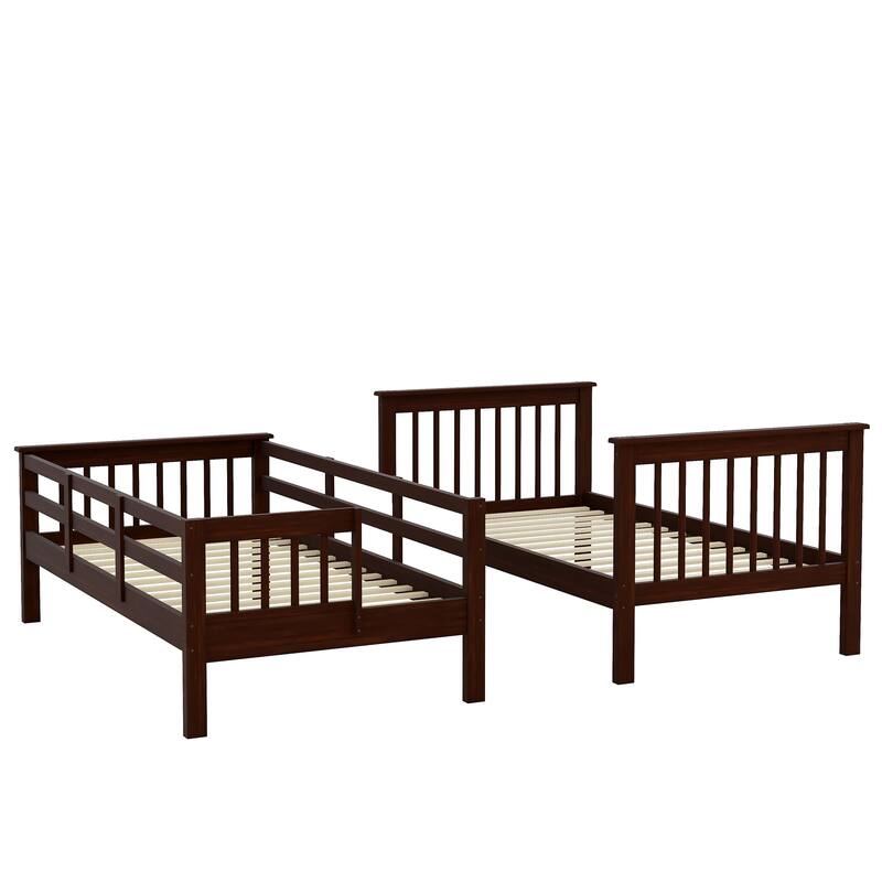 Space-Saving Twin Bunk Bed with Staircase Storage and Safety Guardrails, Gray