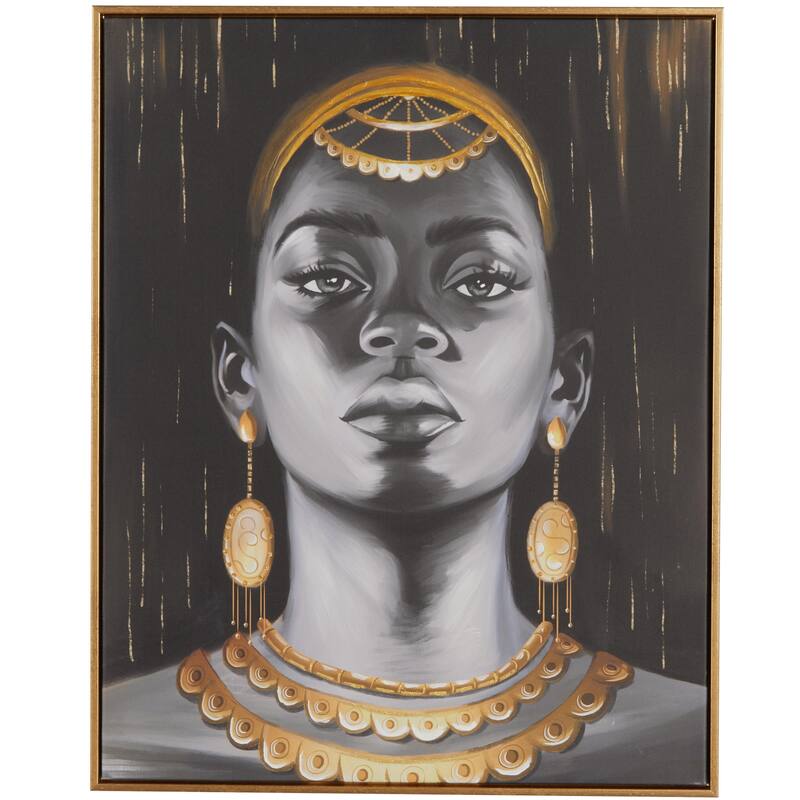 Canvas Woman Shaded Living Room Framed Wall Art with Decorative Jewelry and Gold Foil Accents - Black - Roche River Decor - Gold