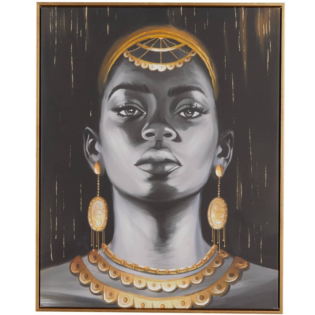 Canvas Woman Shaded Living Room Framed Wall Art with Decorative Jewelry and Gold Foil Accents - Black - Roche River Decor