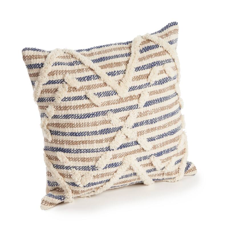 Handwoven Textured Stripe Square Throw Pillow - 20" - Tan and Blue