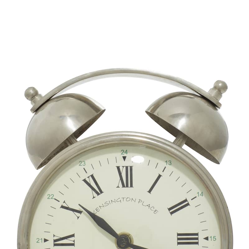 Stainless Steel Metal Clock with Bell Style Top - Silver - Roche River Decor