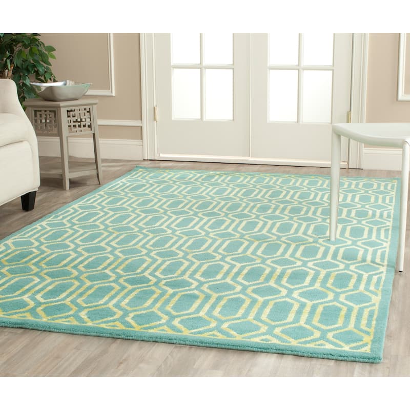 SAFAVIEH Hand-knotted Mosaic Gulmira Modern Wool Rug - 4' x 6' - Aqua/Light Gold