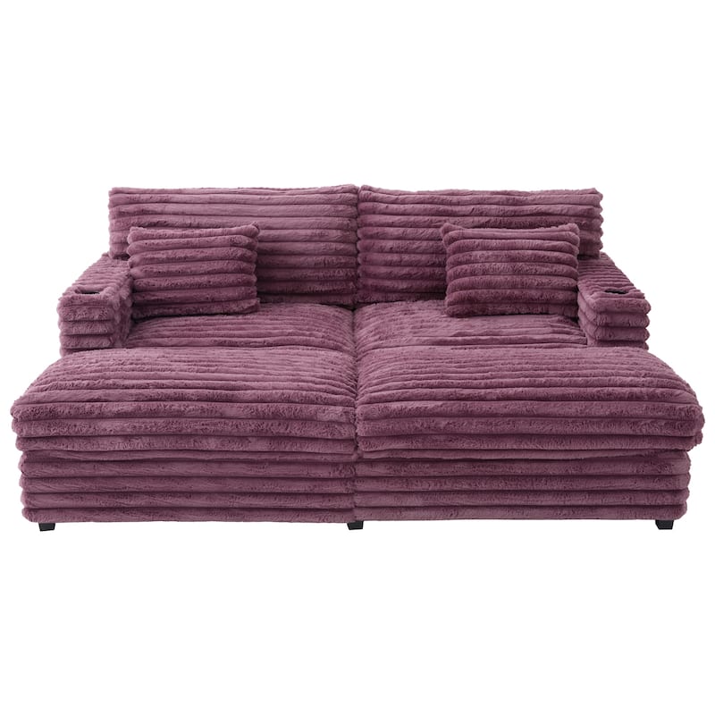 Oversized Double Chaise Lounge Sofa 83.5" Sofa Bed Cloud Couch Plush With Two Supportive Pillows,Usb Ports And Cup Holders