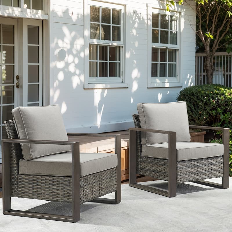 Gymojoy Outdoor Wicker Club Chair Set With Thick Cushions