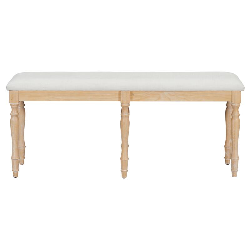 TOPMAX Vintage Traditional 50.4inch Upholstered Dining Bench with 6 Solid Wood Legs, Natural