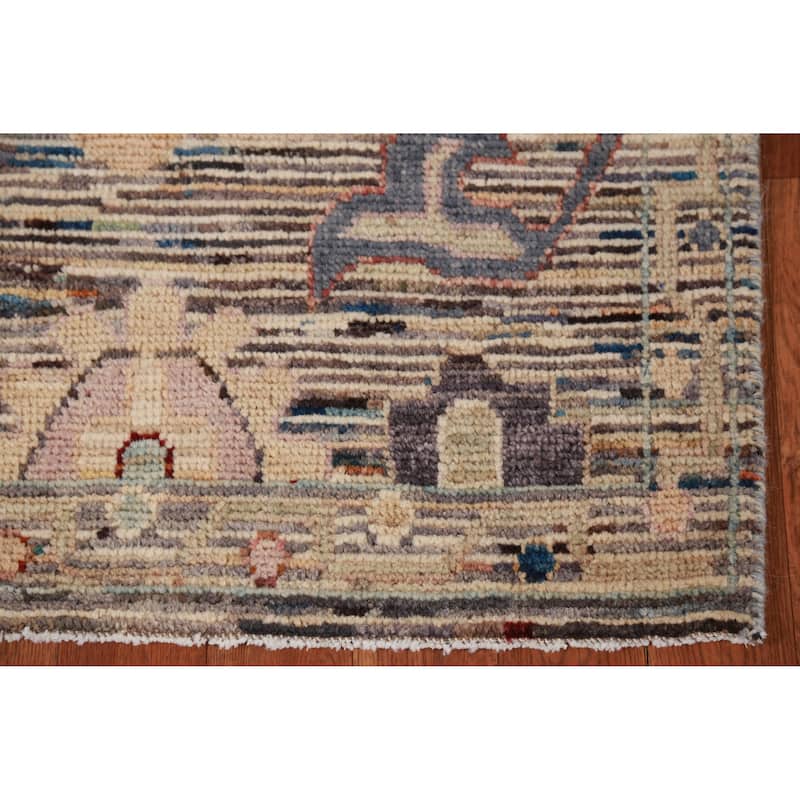 Hand Knotted Oriental 100% Wool Carpet Transitional Floral Multi-Colored Oushak Runner Rug - 9' 10'' X 2' 6''