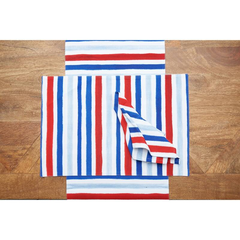 Patriotic Watercolor Stripes 4th of July Cotton Tabletop Placemats, Set of 6, 14" x 20"
