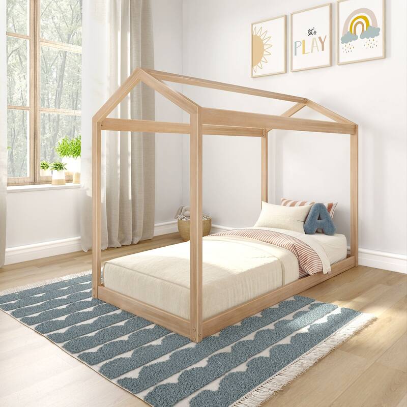 Max and Lily Classic Twin Floor House Bed - Blonde