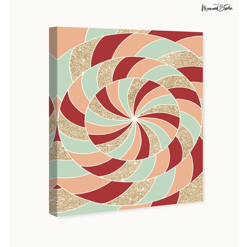 Wynwood Studio Canvas Holiday and Seasonal Christmas Candy Swirl Gold Glam Wall Art Canvas Print