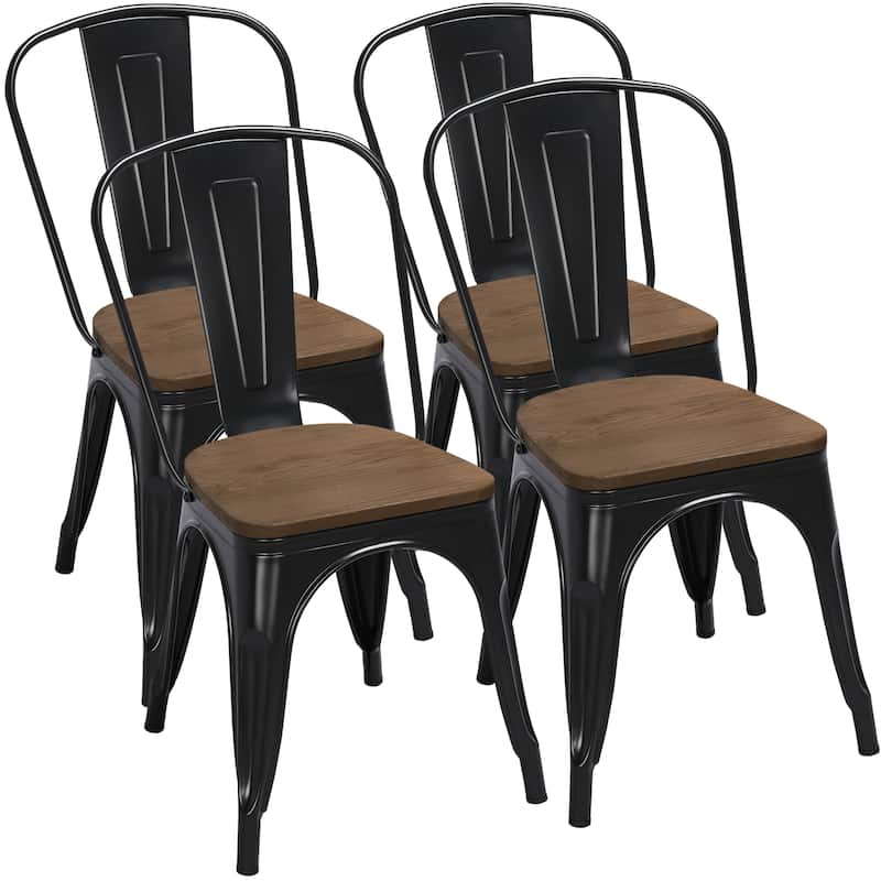 Yaheetech Iron Dining Chairs with Backrest Footrests (Set of 4)
