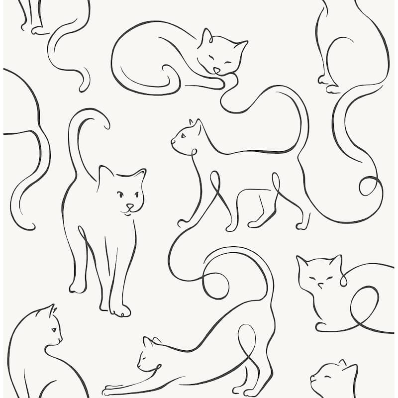 Fine Decor Clarice Black Cat Sketches Wallpaper - N/A