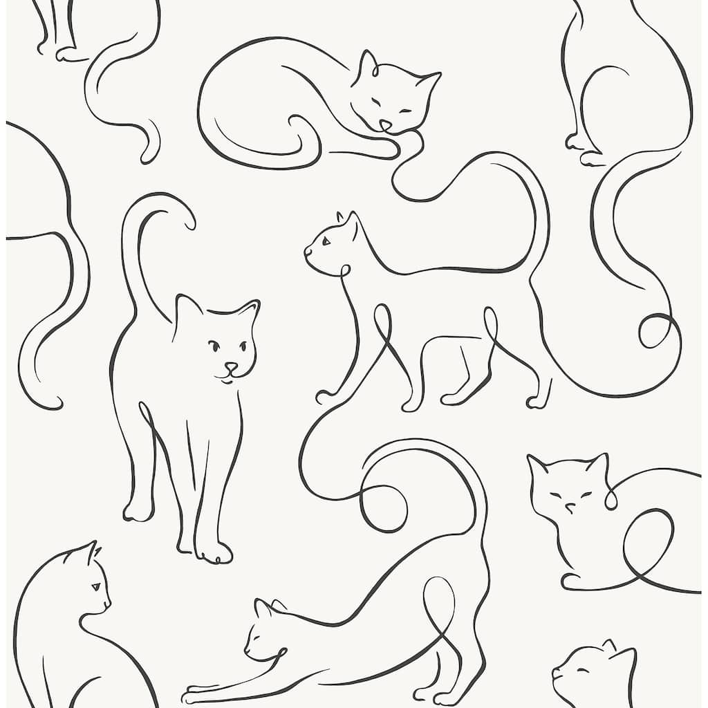 Fine Decor Clarice Black Cat Sketches Wallpaper - N/A