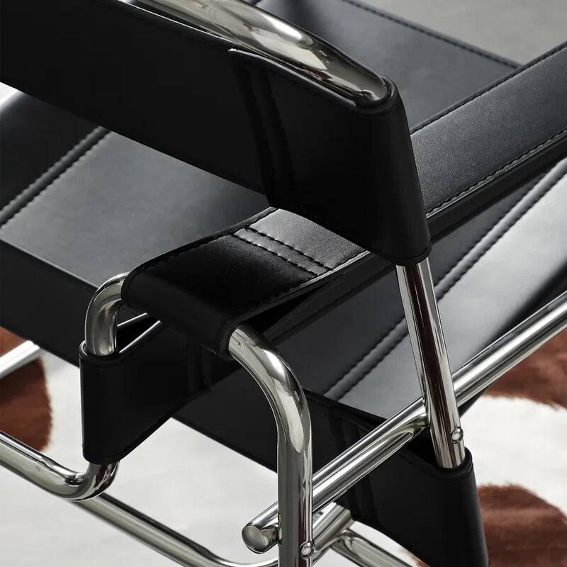 Momei Mid-Century Modern Saddle Leather Accent Chair with Stainless Steel Chair Leg