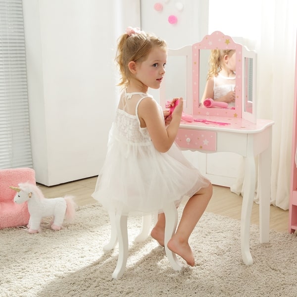 Shop Teamson Kids Fashion Twinkle Star Prints Gisele Play Vanity Set Pink White 23 5 X 11 5 X 38 5 On Sale Overstock 31492156