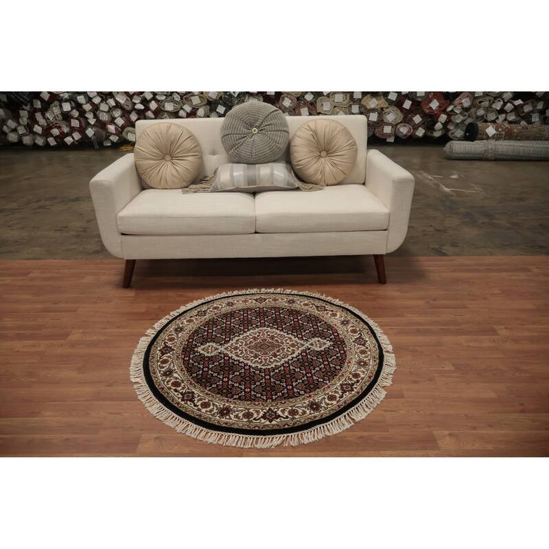 Hand Knotted Oriental 100% Wool Carpet Traditional Floral Black Agra Area Rug - 3' 5'' X 3' 5''