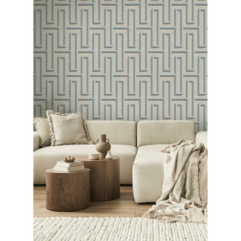 Advantage Henley Light Blue Geometric Grasscloth Wallpaper