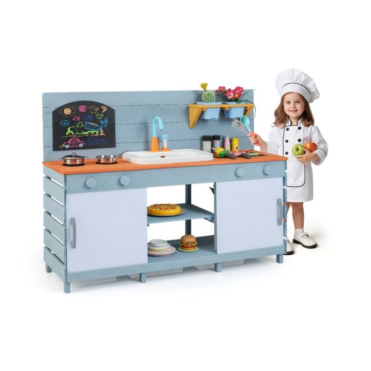 Kids Play Kitchen Set with Stoves for Boys Girls Aged 3-8-Blue - Multi