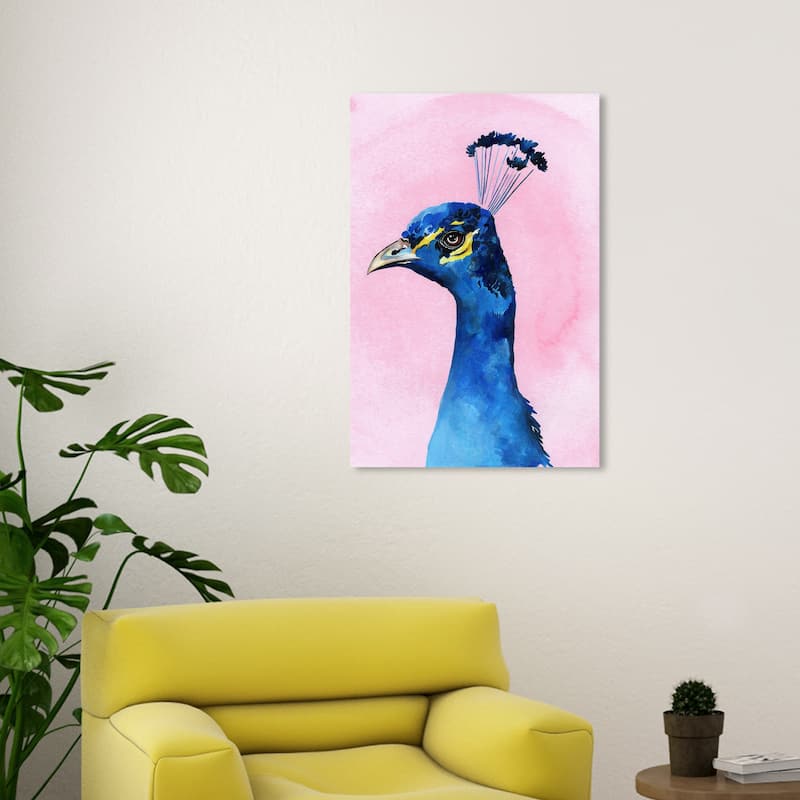 Wynwood Studio Canvas Animals Doll Memories - Cute Peacock Blue and Modern & Contemporary Wall Art Canvas Print - 20 x 30