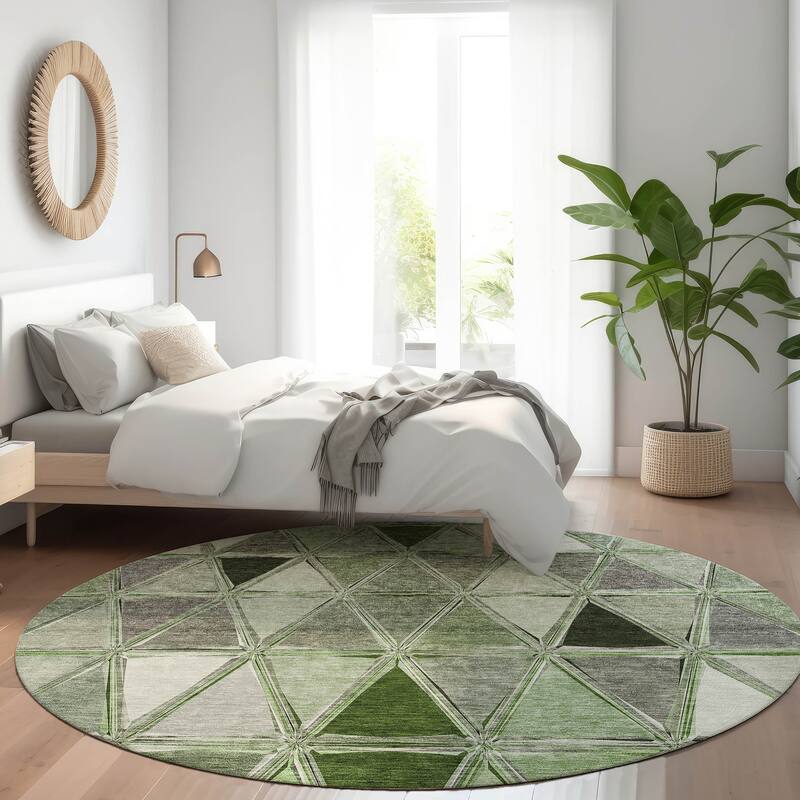 Machine Washable Indoor/ Outdoor Chantille Modern Diamonds Rug - Aloe - 8' x 8'