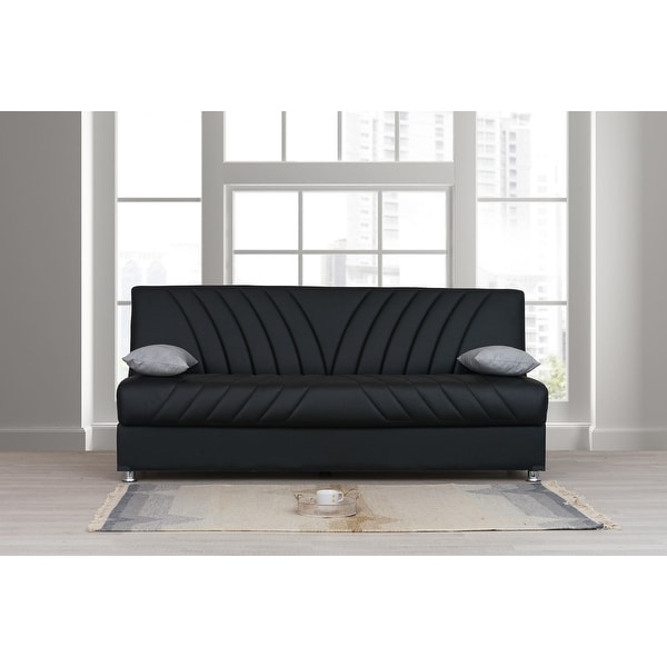 Black leather sleeper sofa top