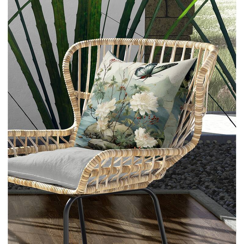 Butterfly Crest Ridge Indoor/Outdoor Reversible Throw Pillow Lime and Green