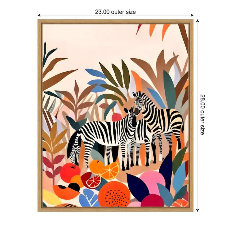 Three Zebras by Uma Gokhale Framed Canvas Wall Art - 23 x 28 in