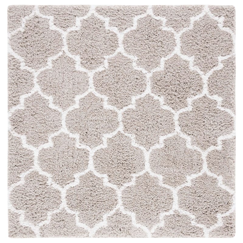 SAFAVIEH Handmade Toronto Shag Lizeth Polyester Rug - 5' Square - Silver/Ivory