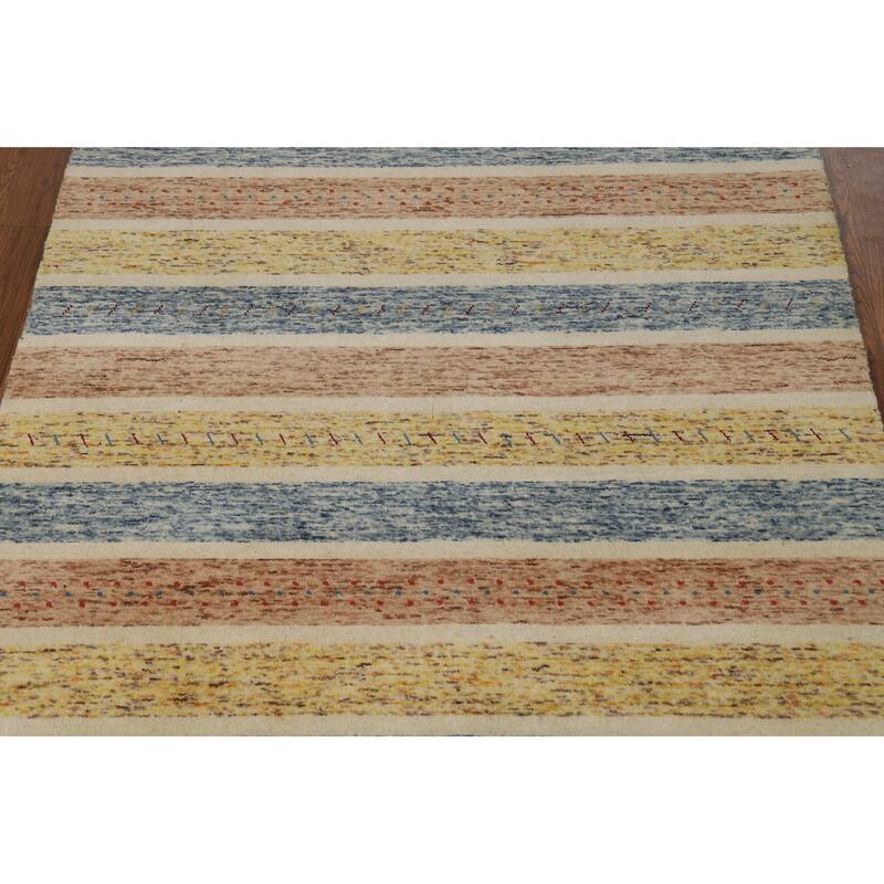 Gabbeh Indian Rug Striped Tribal Handmade Multi-Color Wool Carpet - 4'0" x 5'9"