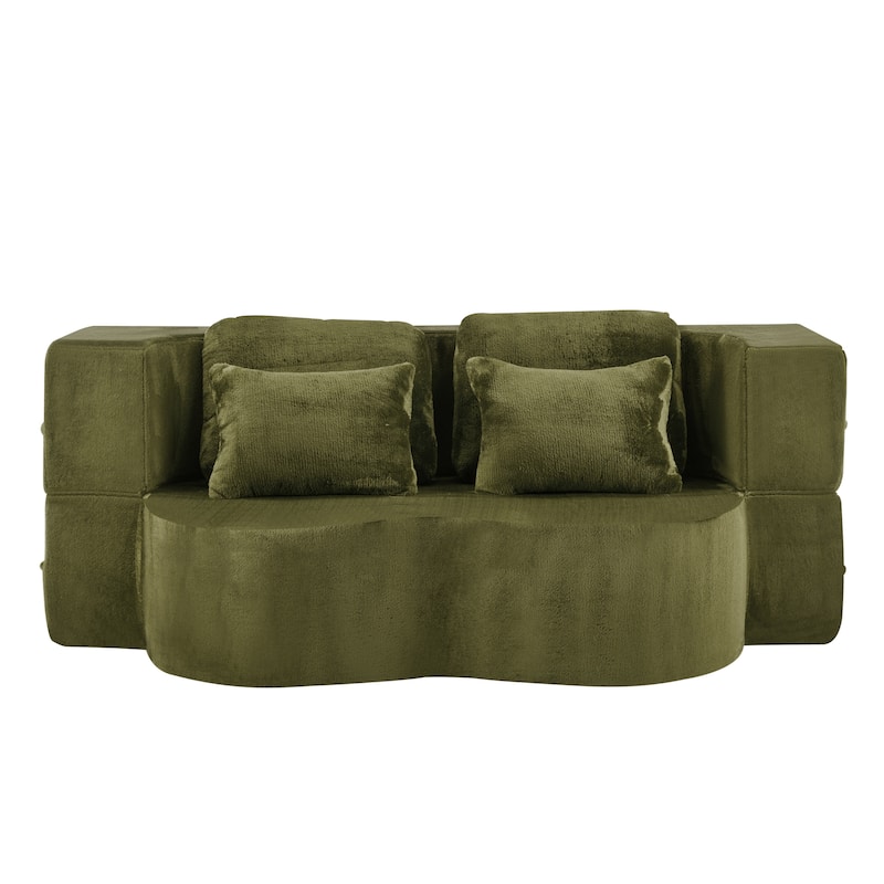 Folding Plush Futon Loveseat Couch Converts into Sleeper Sofa Bed or Yoga Mattress, High-Density Foam Queen Size Floor Bed