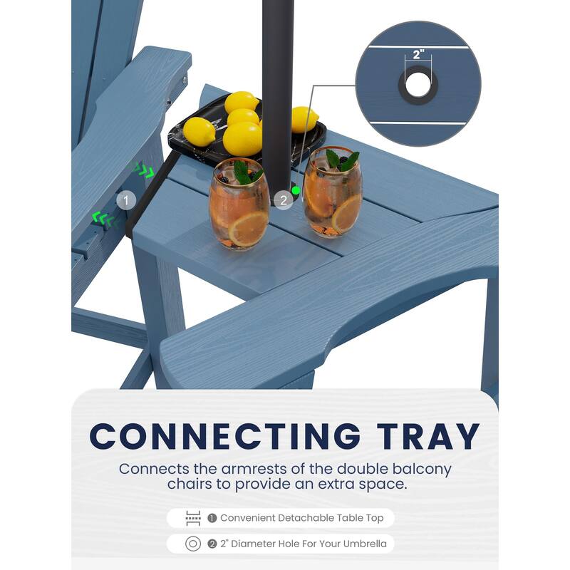 Outdoor Tall Adirondack Chair Set of 2 with Connecting Tray
